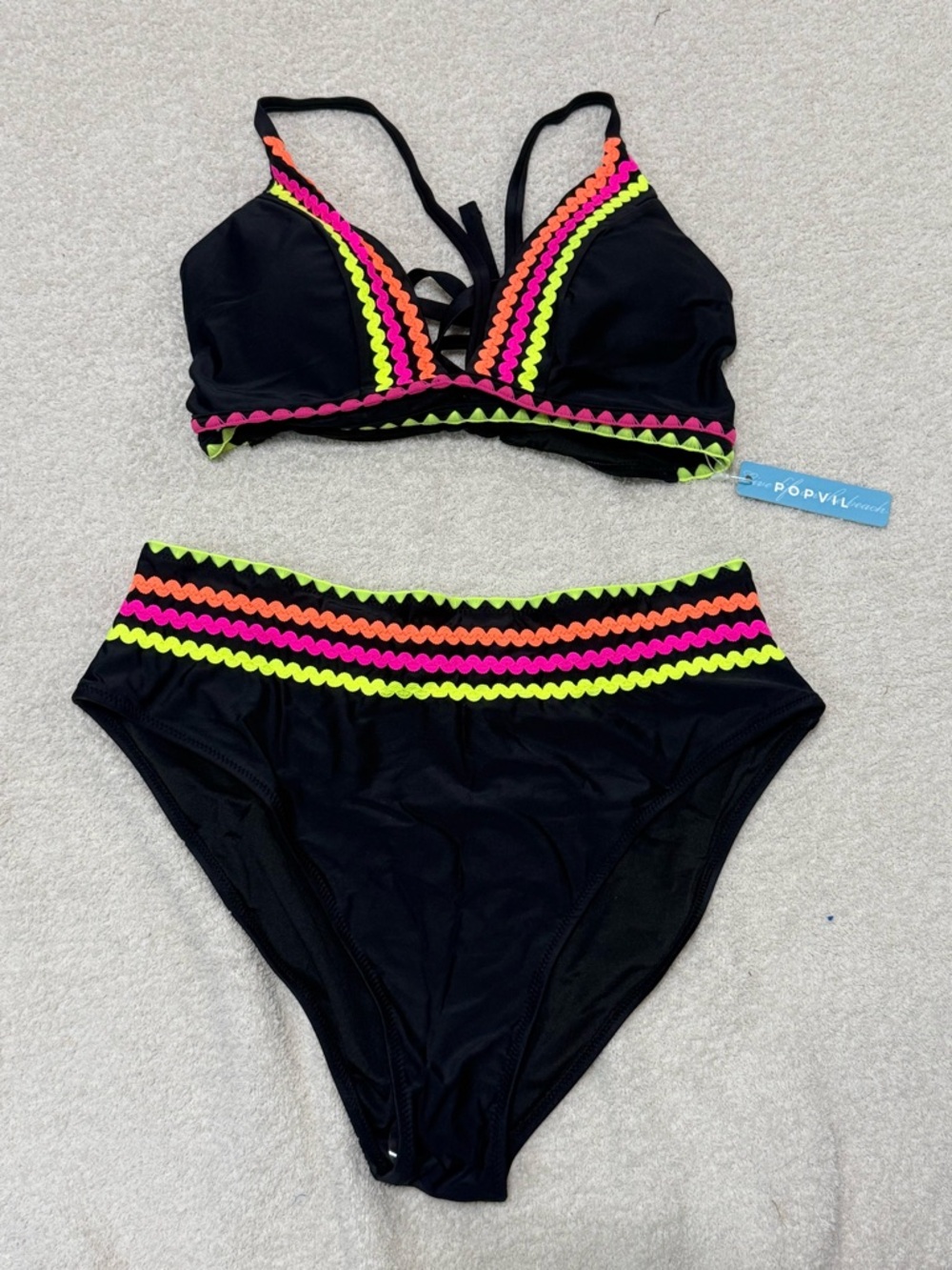 POPVIL Black Neon Trim High-Waist Bikini
